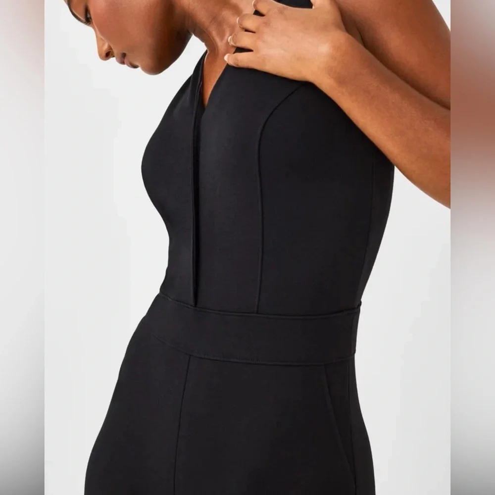 SPANX The Perfect Jumpsuit Sleeveless Back Zip Black Medium NWT Pantsuit Ponte - Picture 3 of 7